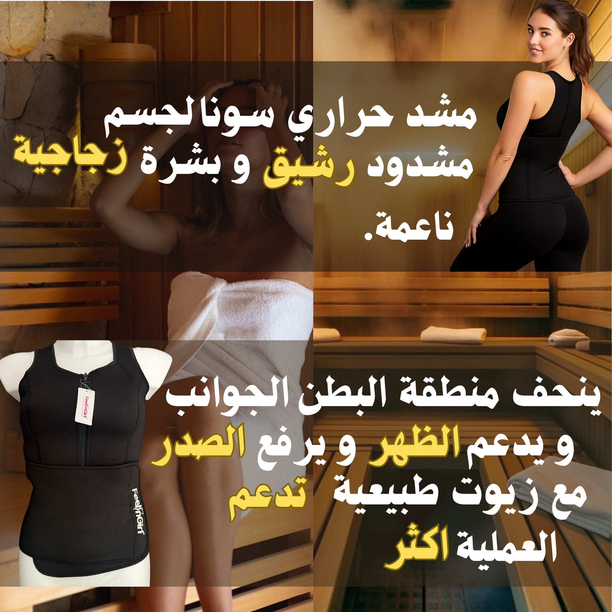 المشد الحراري السونا للنساء من النيوبرين  يحتفظ بالحرارة للتنحيف و مميزات السونا لمظهر بشرة زجاجية ناعمة